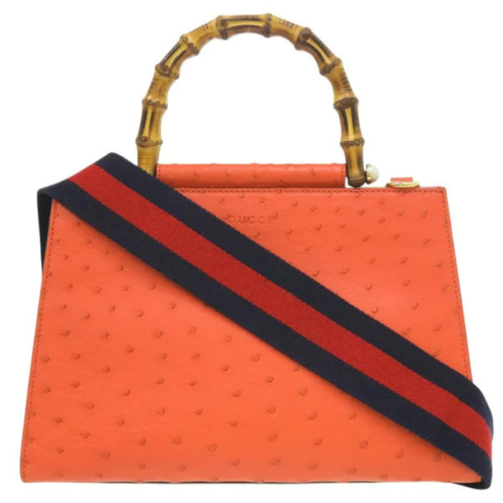 Gucci Bamboo Ostrich Orange Handbag